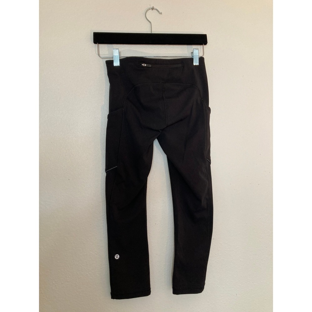 Lululemon Speed Up Crop Black High Rise Running Leggings Pockets Size 4